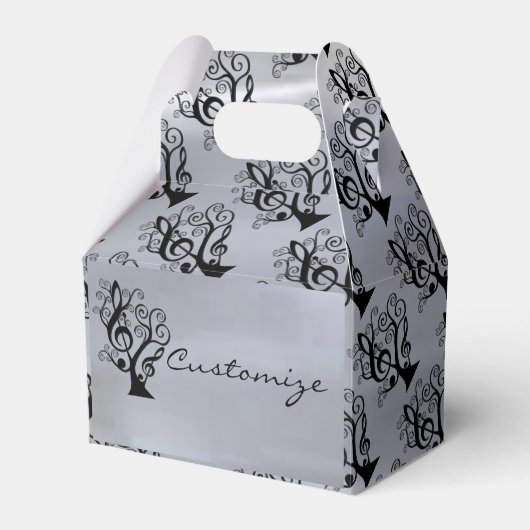 Black & Silver Music Treble Clef Tree Gable Box Bedankdoosjes (Voorkant Zijde)