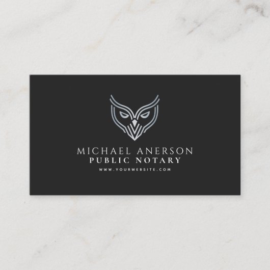 Black Silver Owl Minimal Notary Loan Signing Agent Visitekaartje (Voorkant)