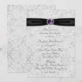 Black Silver Paars Sweet 16 Uitnodiging (Voorkant / Achterkant)