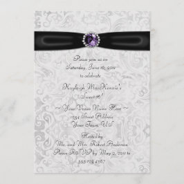 Black Silver Paars Sweet 16 Uitnodiging