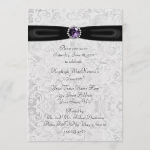 Black Silver Paars Sweet 16 Uitnodiging