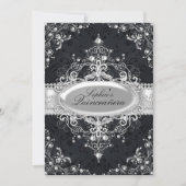 Black & Silver Pearl Glamor Quinceanera Kaart (Voorkant)