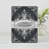 Black & Silver Pearl Glamor Quinceanera Kaart (Staand voorkant)