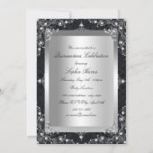 Black & Silver Pearl Glamor Quinceanera Kaart (Achterkant)