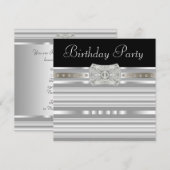 Black Silver Pearls Womans Birthday Party Kaart (Voorkant / Achterkant)