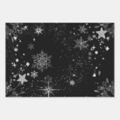 Black & Silver Pewter Starbursts & Stardust Inpakpapier Vel (Voorkant 2)