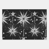 Black & Silver Pewter Starbursts & Stardust Inpakpapier Vel (Voorkant)