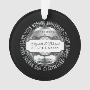 Black Silver Photo 10th Wedding Jubileum Ornament