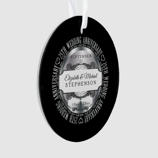 Black Silver Photo 25th Wedding Jubileum Ornament (voorkant)