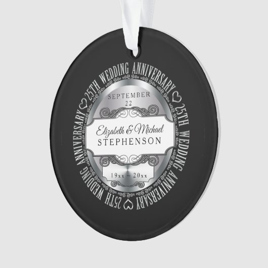 Black Silver Photo 25th Wedding Jubileum Ornament (voorkant)