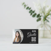 Black Silver Photo Monogram Realtor QR Code Visitekaartje (Staand voorkant)