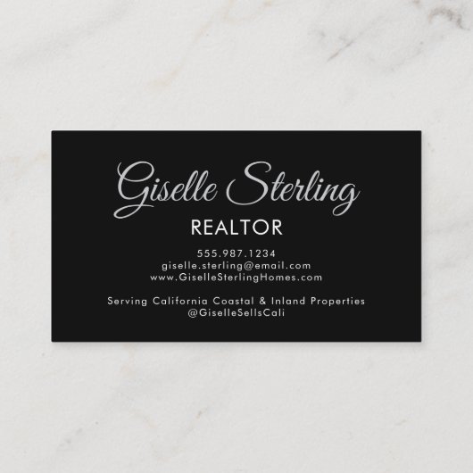 Black Silver Photo Monogram Realtor QR Code Visitekaartje (Achterkant)