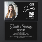 Black Silver Photo Monogram Realtor QR Code Visitekaartje