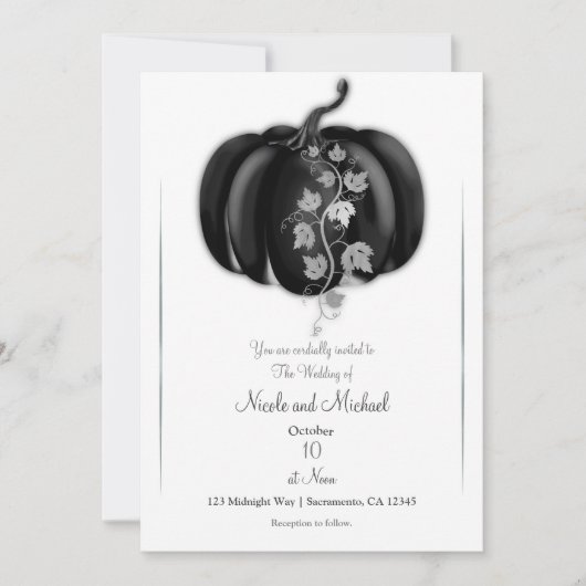 Black & Silver Pumpkin Storybook Fall Wedding Kaart (Voorkant)