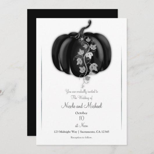 Black & Silver Pumpkin Storybook Fall Wedding Kaart (Voorkant / Achterkant)