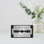 Black Silver Razor Blade Barber Business Card Visitekaartje (Staand voorkant)