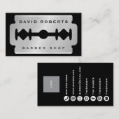 Black Silver Razor Blade Barber Business Card Visitekaartje (Voorkant / Achterkant)