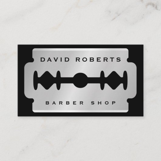 Black Silver Razor Blade Barber Business Card Visitekaartje (Voorkant)