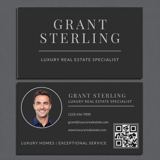 Black Silver Real Estate Agent QR Code Visitekaartje