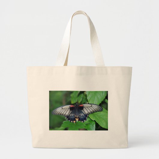 Black Silver Red Butterfly Grote Tote Bag (Voorkant)