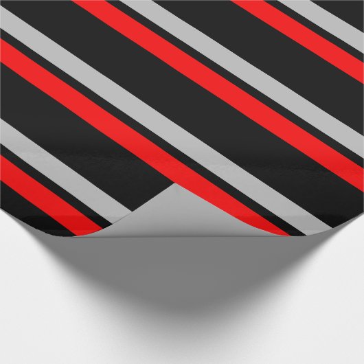 Black Silver & Red Horizontale Stripes Giftwrap Cadeaupapier (Hoek)