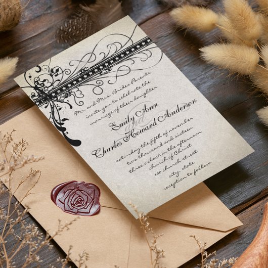 Black Silver Renaissance Medieval Invitations Kaart