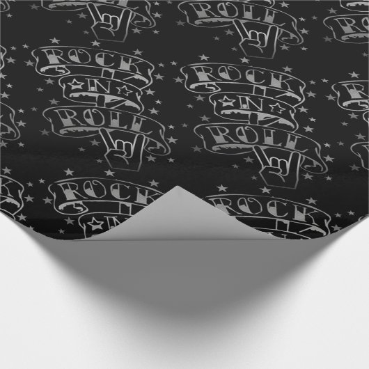 Black & Silver Rock & Roll Logo Cadeaupapier (Hoek)
