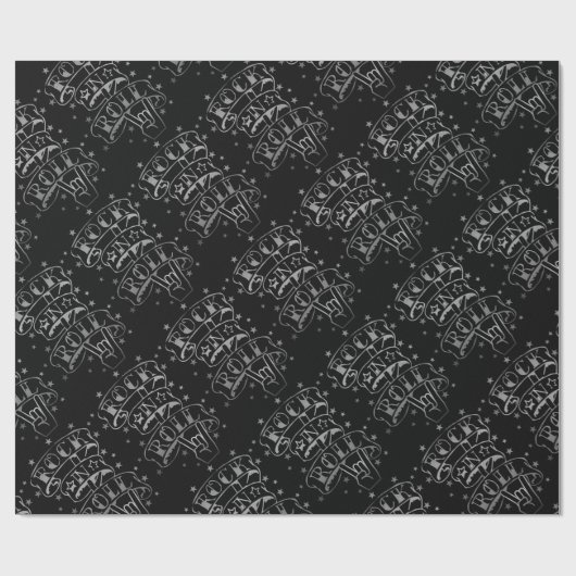 Black & Silver Rock & Roll Logo Cadeaupapier (Vlak)