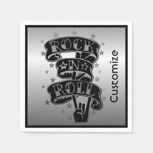 Black & Silver Rock & Roll Logo Napkins 2 Servetten (Voorkant)