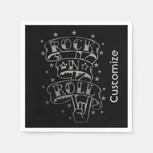 Black & Silver Rock & Roll Logo Napkins Servet (Voorkant)