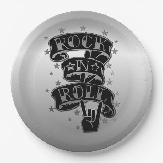 Black & Silver Rock & Roll Logo Paper Borden 2 Papieren Bordje (Voorkant)
