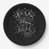 Black & Silver Rock & Roll Logo Paper Borden Papieren Bordje (Voorkant)