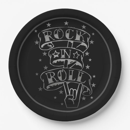 Black & Silver Rock & Roll Logo Papieren Bordje (Voorkant)