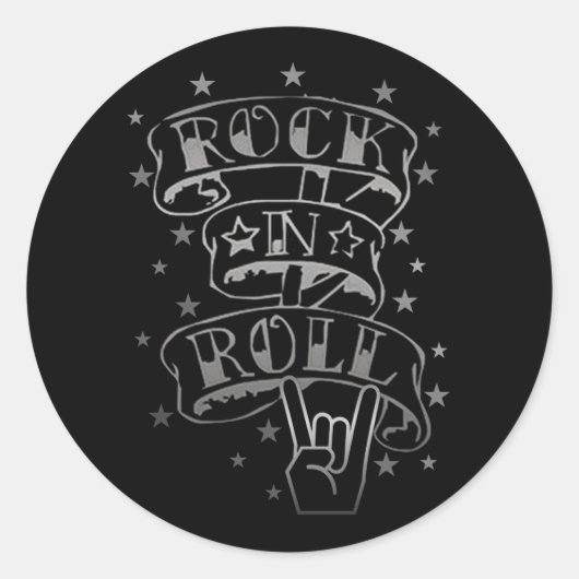 Black & Silver Rock & Roll Logo Ronde Sticker (Voorkant)