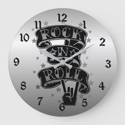 Black & Silver Rock- & Roll Logo Round-wandklok Grote Klok (Voorkant)