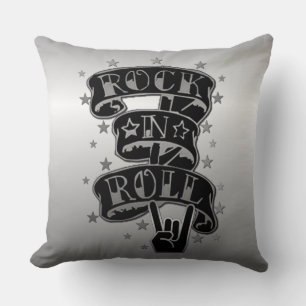 Black & Silver Rock & Roll Logo Sierkussen
