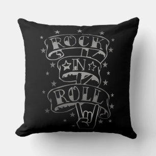 Black & Silver Rock & Roll Logo Sierkussen