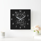 Black & Silver Rock & Roll Logo Square Wall Clock Vierkante Klok (Huis)