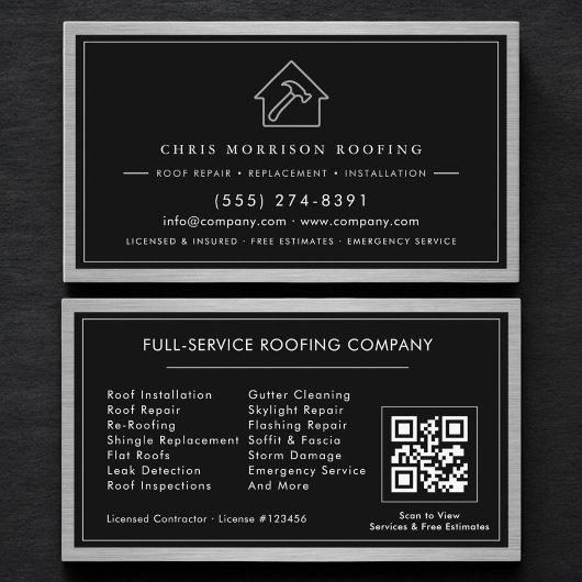 Black Silver Roofing Construction Services QR Code Visitekaartje