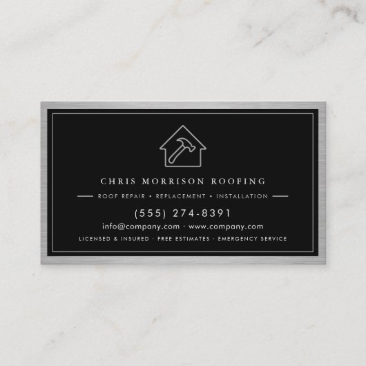 Black Silver Roofing Construction Services QR Code Visitekaartje (Voorkant)