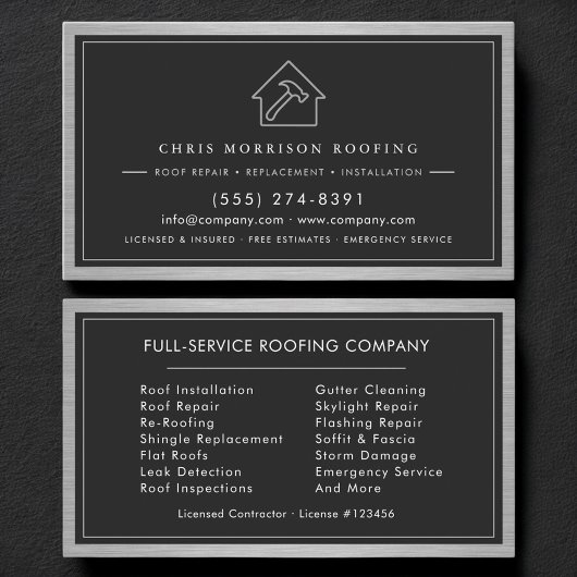 Black Silver Roofing Roofer Construction Services Visitekaartje