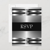 Black Silver RSVP-Briefkaart Uitnodiging Briefkaart (Voorkant / Achterkant)