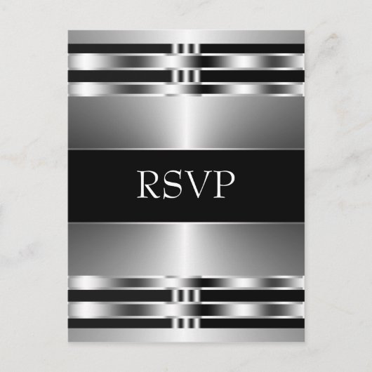 Black Silver RSVP-Briefkaart Uitnodiging Briefkaart (Voorkant)