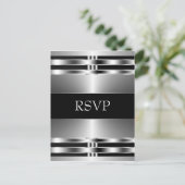 Black Silver RSVP-Briefkaart Uitnodiging Briefkaart (Staand voorkant)