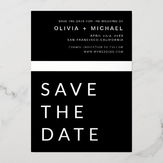 Black Silver Save the Date Elegant Modern Folie Uitnodiging (Voorkant)