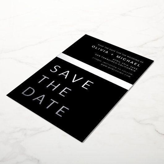 Black Silver Save the Date Elegant Modern Folie Uitnodiging (Gedraaid)