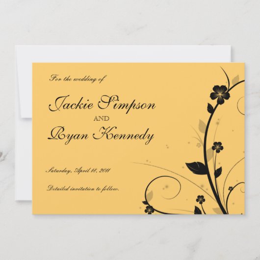 Black Silver Save the Date Invitation Floral Gold (Voorkant)
