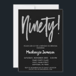 Black Silver Script 90th Birthday Party Invitation Kaart<br><div class="desc">Een elegante,  eenvoudige maar opvallend zwarte en zilveren uitnodiging voor een 90e verjaardag. De het manuscripttekst van Glam bij de bovenkant en zilveren hieronder tekst met de naam in stand-out wit</div>