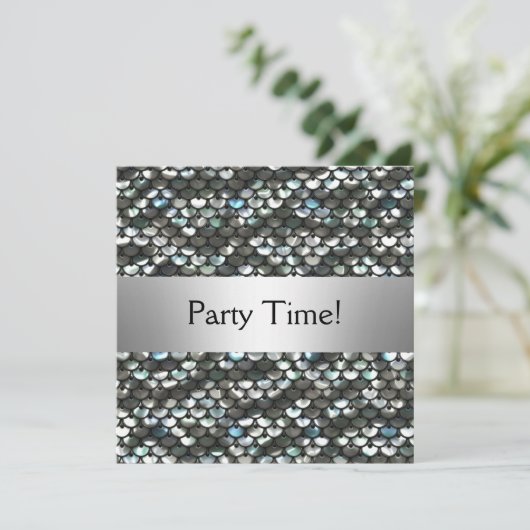 Black Silver Sequins Verjaardagsfeestje Kaart (Staand voorkant)