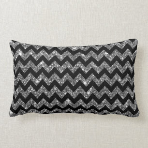 Black Silver Shining Faux Glitter Chevron Pattern Kussen